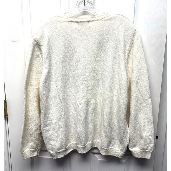 Holiday Poinsetta Sweater White Red Christmas Embroidered Cotton Blend Womens 2X - Picture 2 of 6